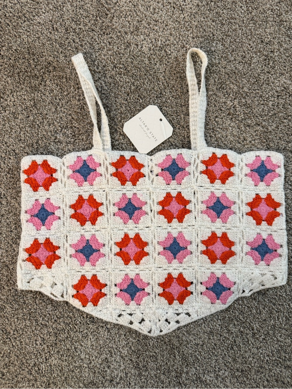 Altar'd State Colorful Crochet Granny Square Crop Top Size XS NEW With Tags